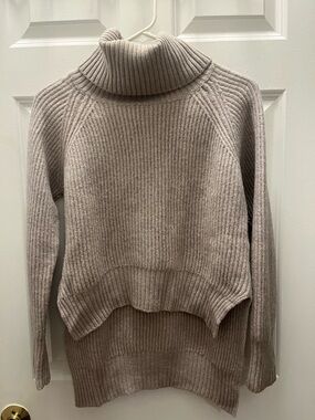 Aritzia Wilfred Free Ribbed High-Lo Turtleneck Sweater - Taupe